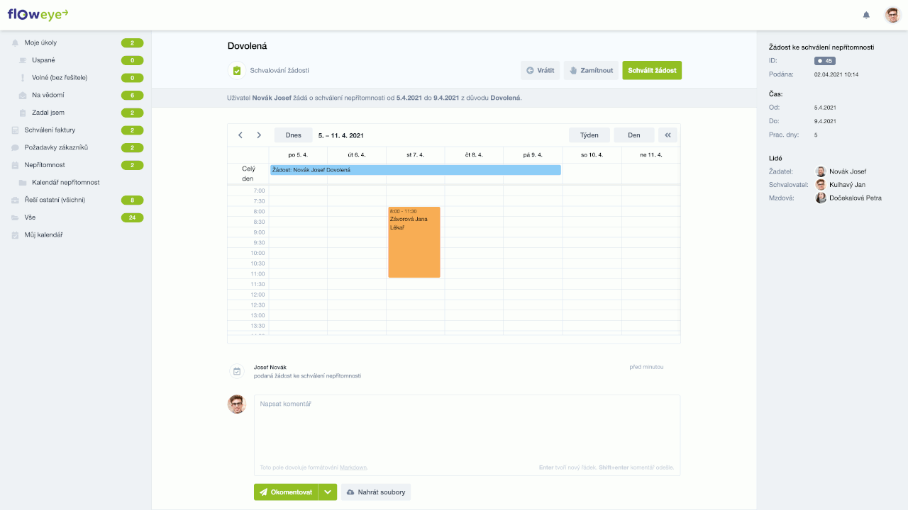 Plánování nepřítomnosti zaměstnanců